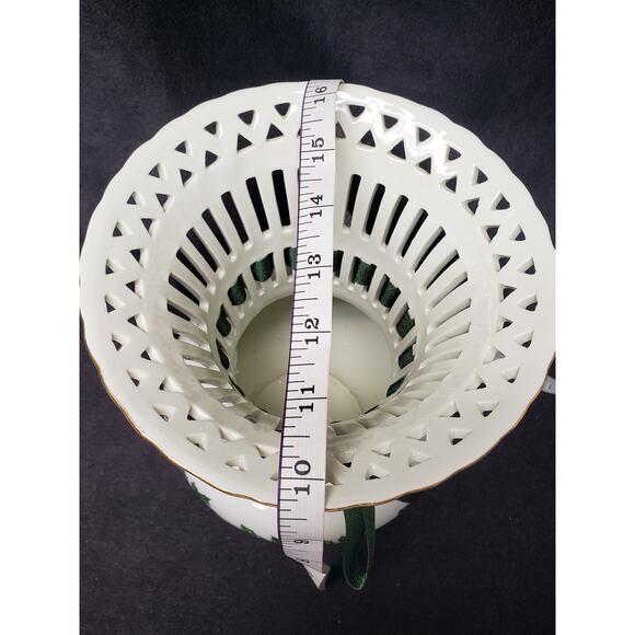 Formalities Holly Collection Latticework Porcelain Christmas Vase Gold Trim 10" - Picture 9 of 10